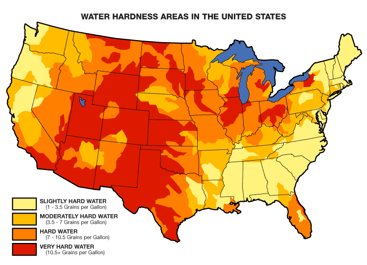 Map of Water Hardness Areas in the United States