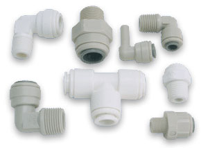 John Guest quick connect fittings connect and disconnect again and again without tools, and they never leak. Simply push the tubing (copper or plastic) into the fitting past the little bit of resistance until it bottoms out and you have a water-tight seal every time.